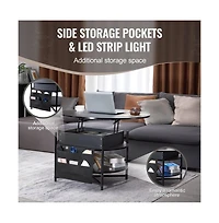 Slickblue Round Lift Top Coffee Table with Pop Up Tabletop and Storage Pockets for Small Spaces