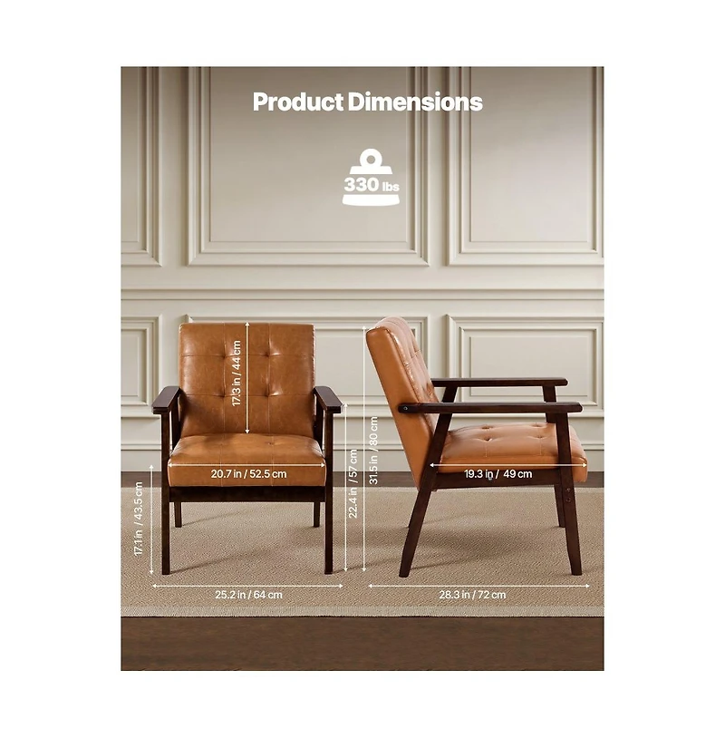 Slickblue Pu Leather Upholstered Armchair with Solid Wood Legs for Home Office