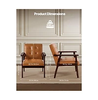 Slickblue Pu Leather Upholstered Armchair with Solid Wood Legs for Home Office