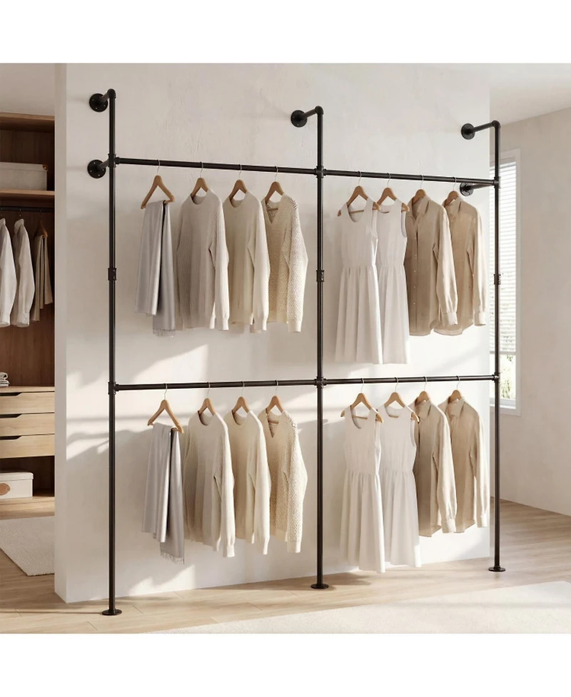 Hongge 9-Inch Double Tier Pipe Clothing Rack for Wall Mounting