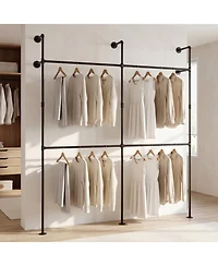 Hongge 9-Inch Double Tier Pipe Clothing Rack for Wall Mounting