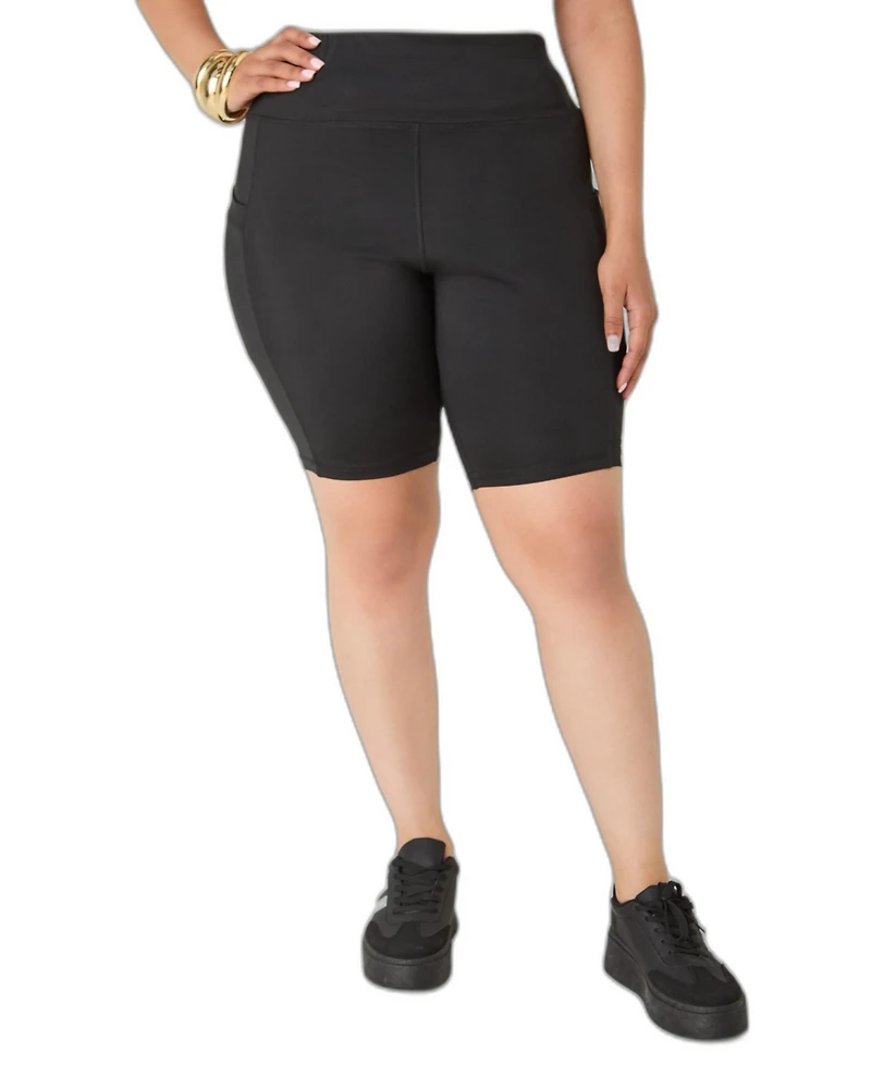 Ashley Stewart Plus High-Waisted Cell Phone Pocket Biker Shorts, 9" Inseam