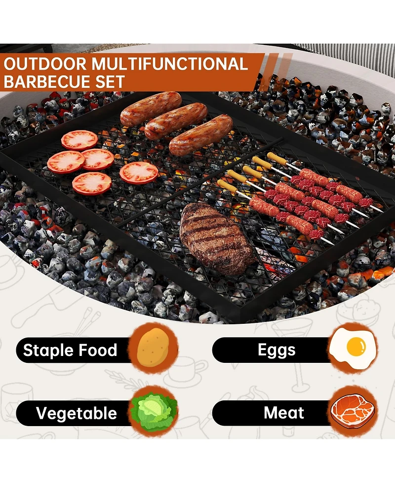 Piscifun Adjustable Height Swivel Campfire Grill Grate Heavy Duty Outdoor Camping Cooking with Carry Bag