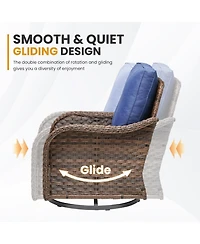 Pocassy 2 Pieces Outdoor Swivel Rocker Chair Set of 2, 360 Degree Rattan Wicker Swivel Chairs Patio Bistro Set