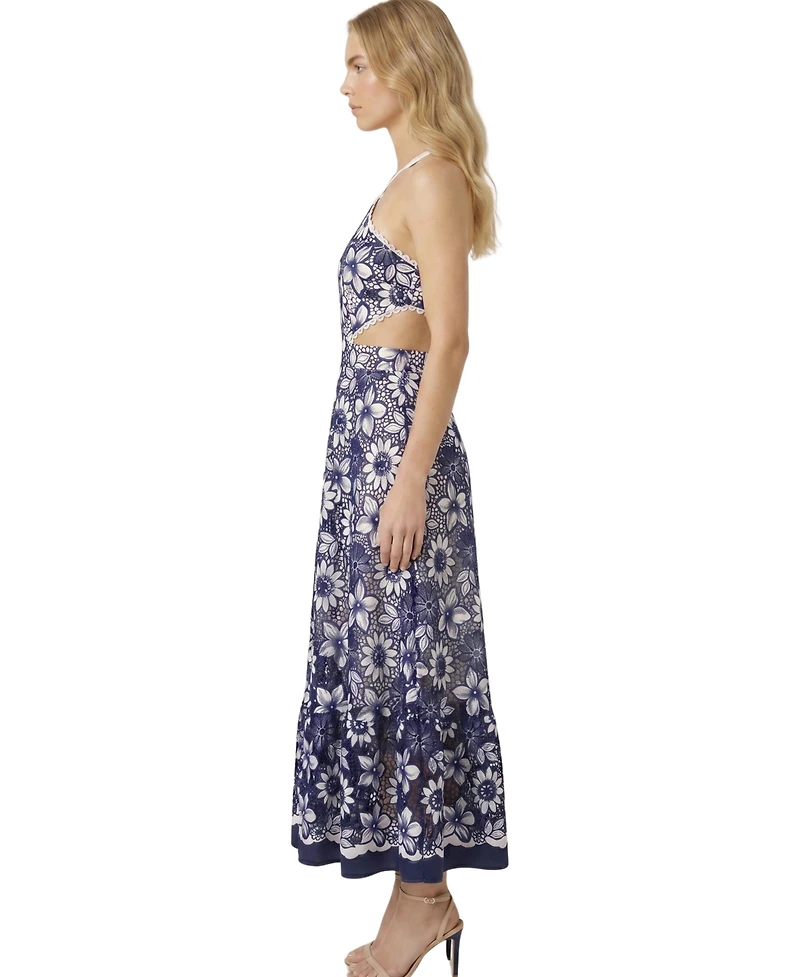 Modenaire Women's Embroidered Floral Halter Midi Dress