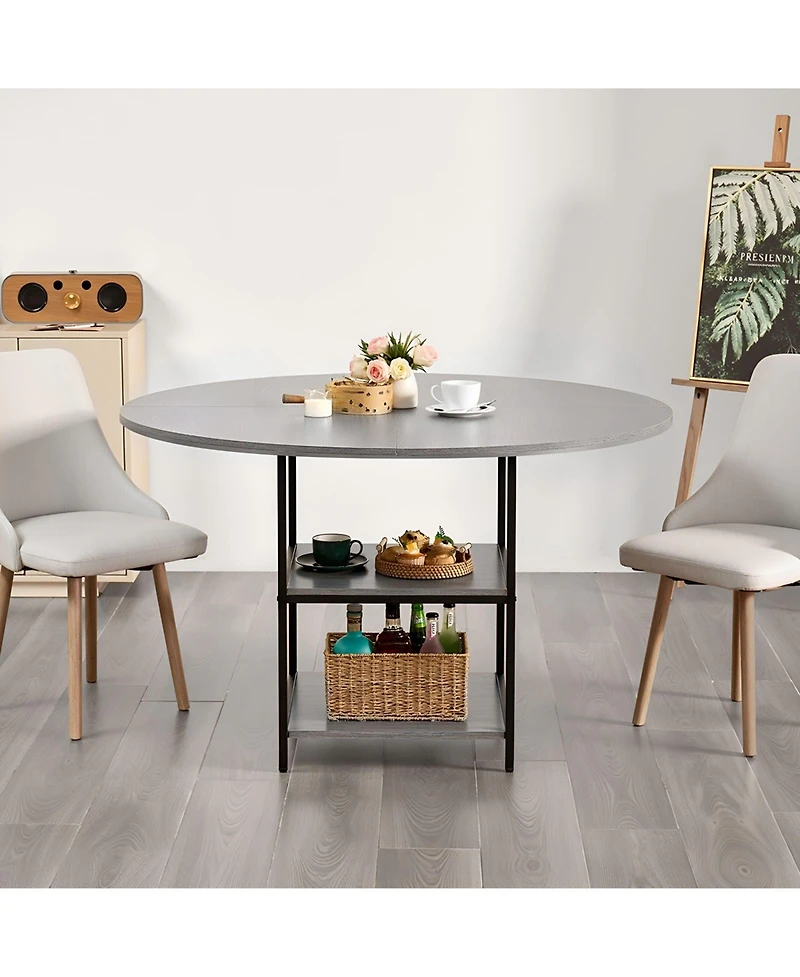Slickblue Modern Round Dining Table with Storage Shelf and Metal Base