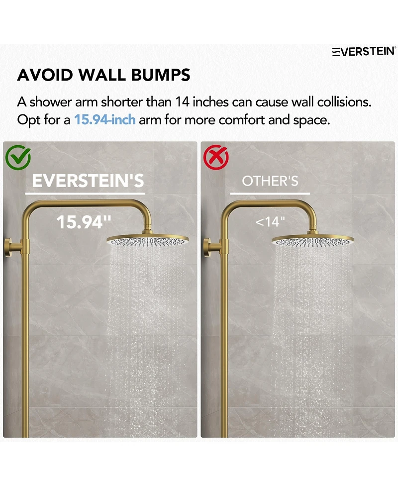 Everstein Wall Mount Pressure-Balanced Shower System 10" Rainfall Head with Slider Bar Handheld Spray