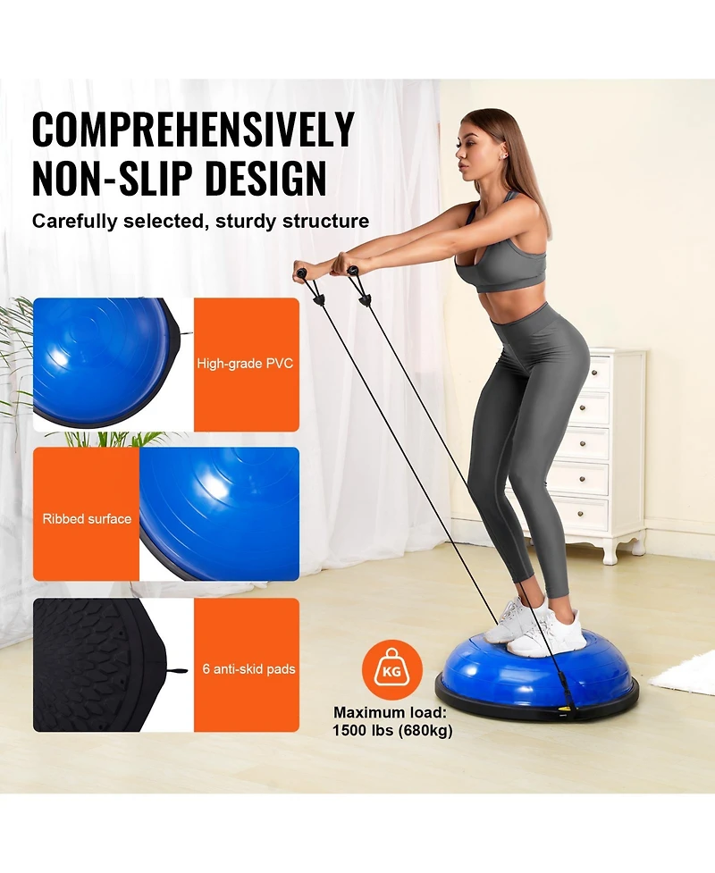 Sugift 26 in Half Exercise Ball Trainer 1500lbs Capacity Stability Ball with Resistance Bands Foot Pump