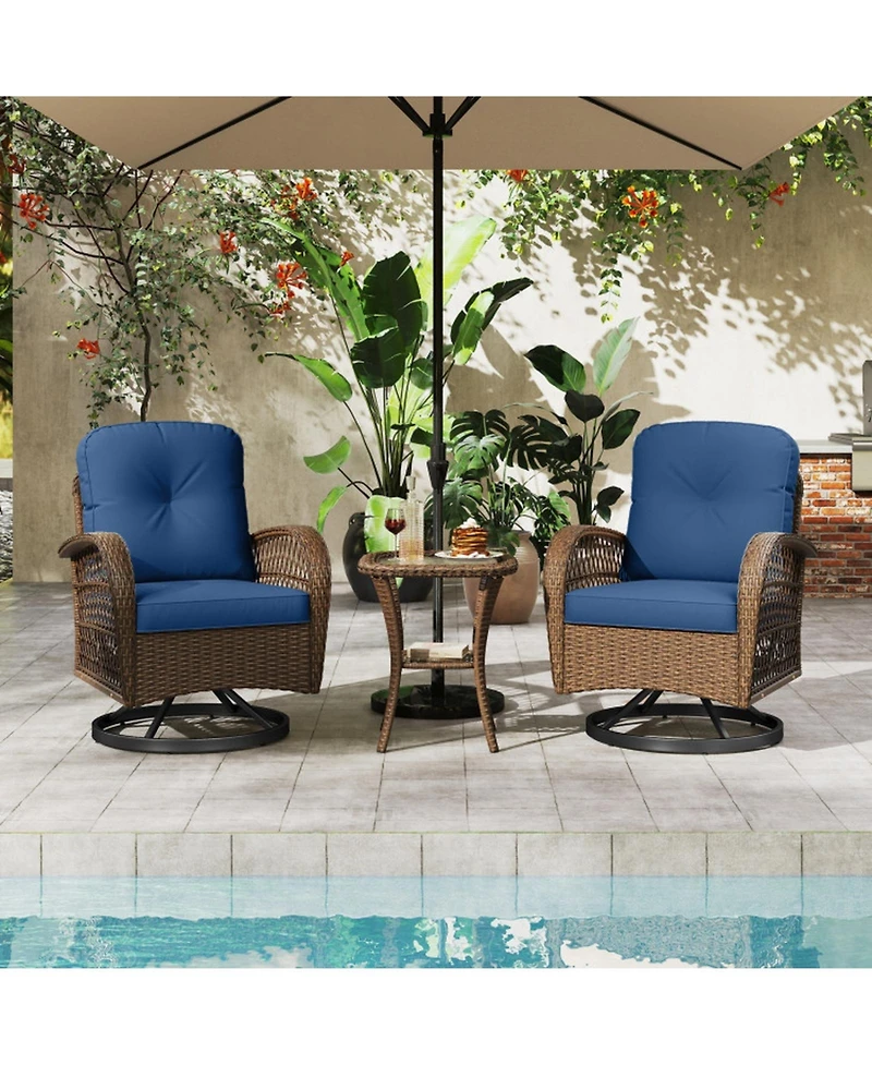 Sugift Patio Swivel Rocker Set with Tempered Glass Side Table and Thick Cushions