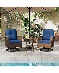 Sugift Patio Swivel Rocker Set with Tempered Glass Side Table and Thick Cushions