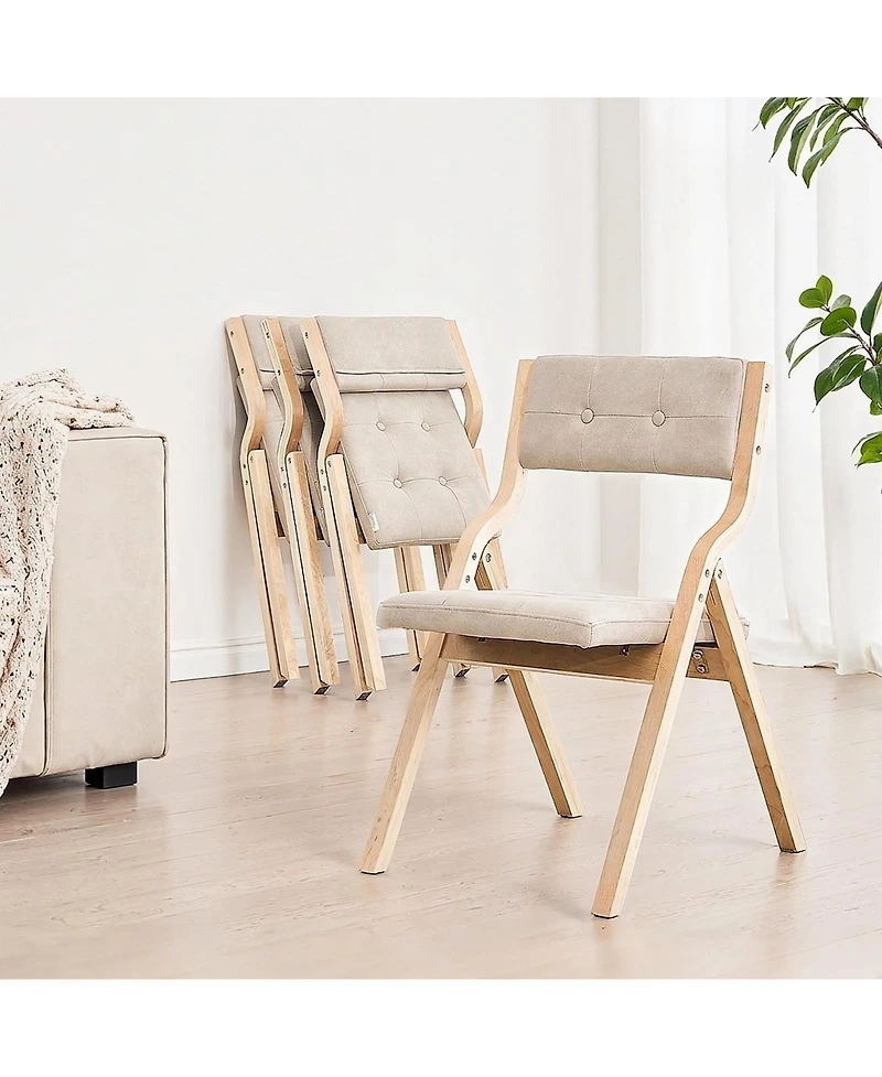 Sugift Set of 4 Wooden Folding Chairs with Cushion Padded Dining Chairs for Kitchen Office Wedding Party