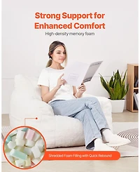 Sugift 3 Feet Bean Bag Chair with Soft Armrests Storage Pocket 25D Memory Foam Teddy Velvet Cover