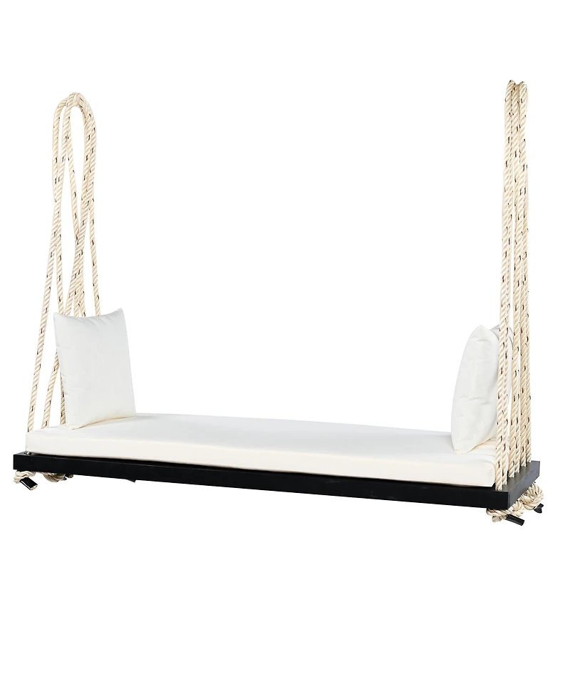 Boyel Living Wooden Porch Swing Bench with Cushion & Pillows, 10.8 ft Hemp Ropes