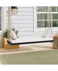 Boyel Living Wooden Porch Swing Bench with Cushion & Pillows, 10.8 ft Hemp Ropes