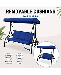 gaomon 3-Seat Outdoor Patio Swing Chair with Canopy and Cushions, Heavy-Duty Steel Frame