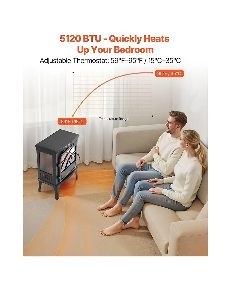 Slickblue 25.5in Electric Fireplace Stove Heater 1500W with Remote and Timer