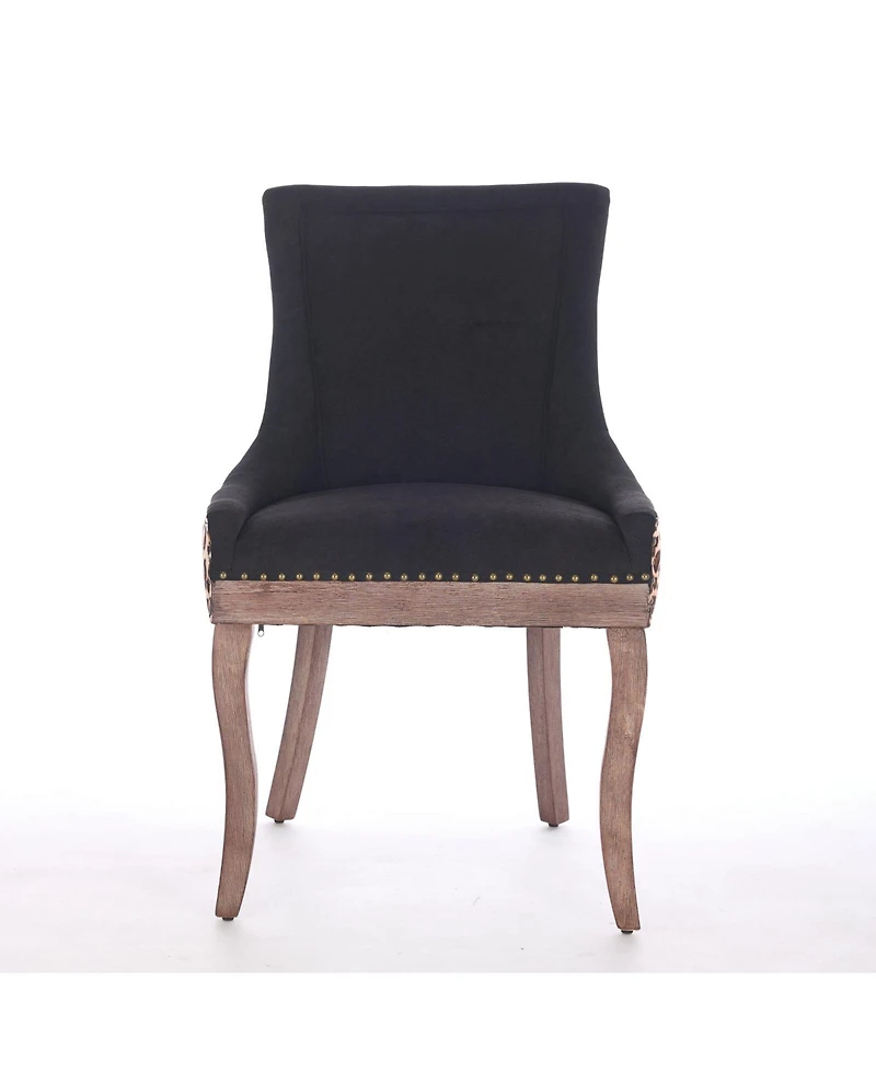 Flynama Set of 2 Fabric Solid Wood Nailhead Trim Mid-Century Dining Chairs
