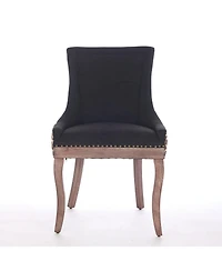 Flynama Set of 2 Fabric Solid Wood Nailhead Trim Mid-Century Dining Chairs