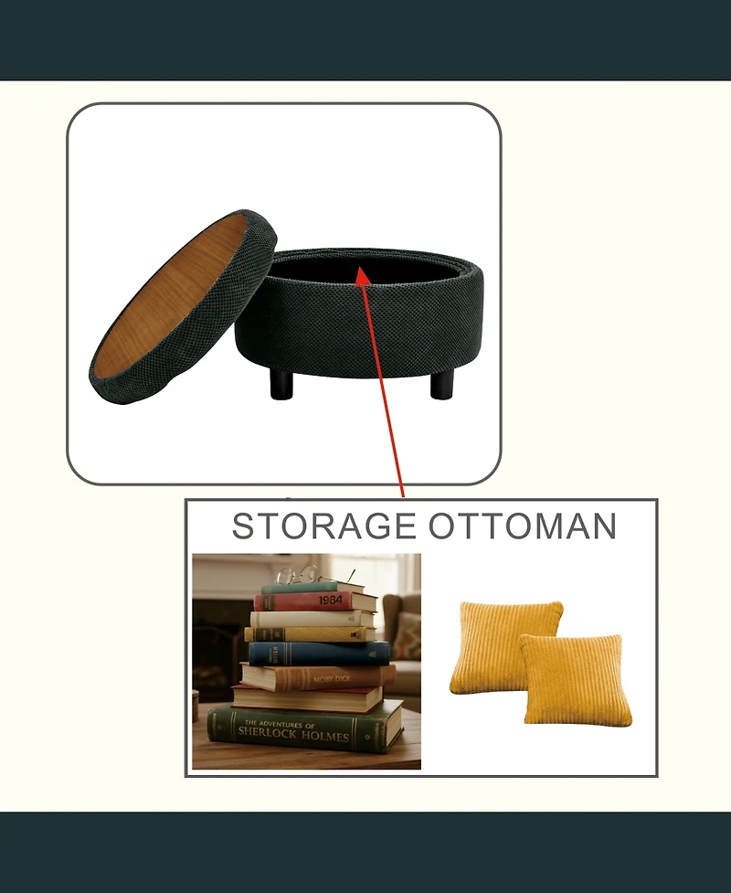 flynama 25 Inch Round Storage Ottoman, Tufted Fabric