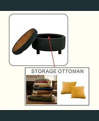 flynama 25 Inch Round Storage Ottoman, Tufted Fabric