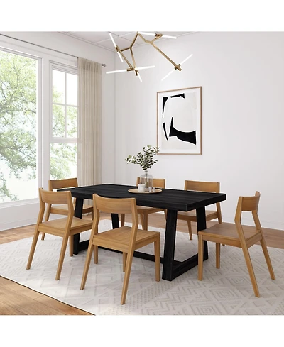 Plank+Beam 72" Classic Solid Wood Dining Table Set, Wirebrush, + 6 Chairs