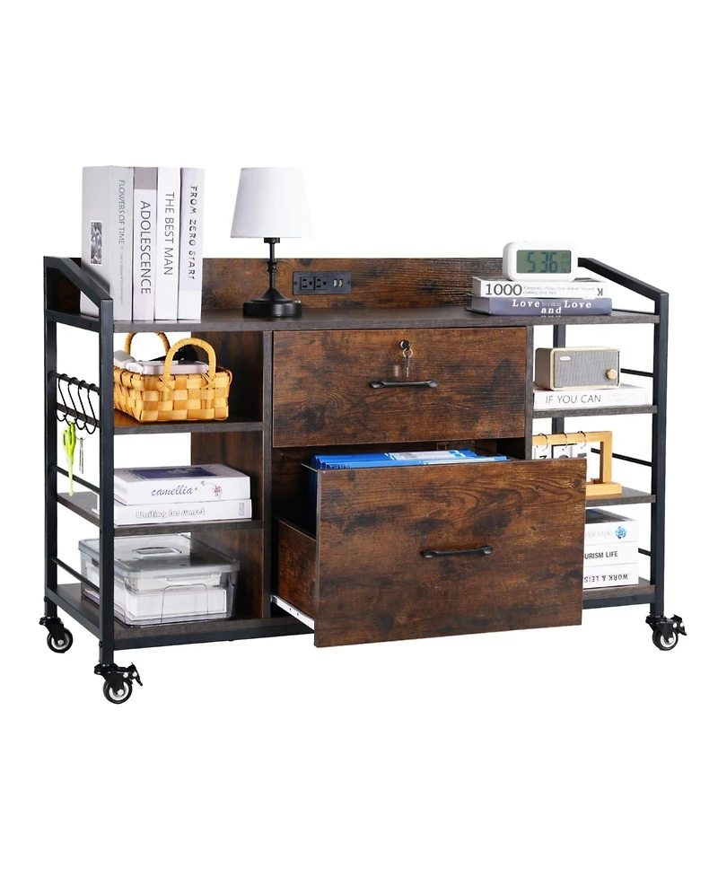 Slickblue 2 Drawer File Cabinet with Lock and Open Storage Shelves
