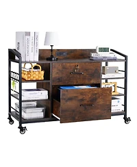 Slickblue 2 Drawer File Cabinet with Lock and Open Storage Shelves