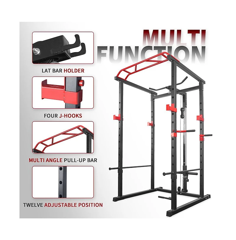 Sevorley Multi-Function Power Rack Home Gym with Lat Pulldown, Pull-Up Bar, Dip Bars, J-Hooks, Safety Bars, 1000-Lb Capacity