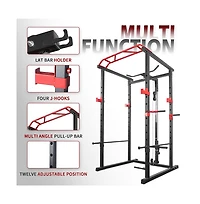 Sevorley Multi-Function Power Rack Home Gym with Lat Pulldown, Pull-Up Bar, Dip Bars, J-Hooks, Safety Bars, 1000-Lb Capacity