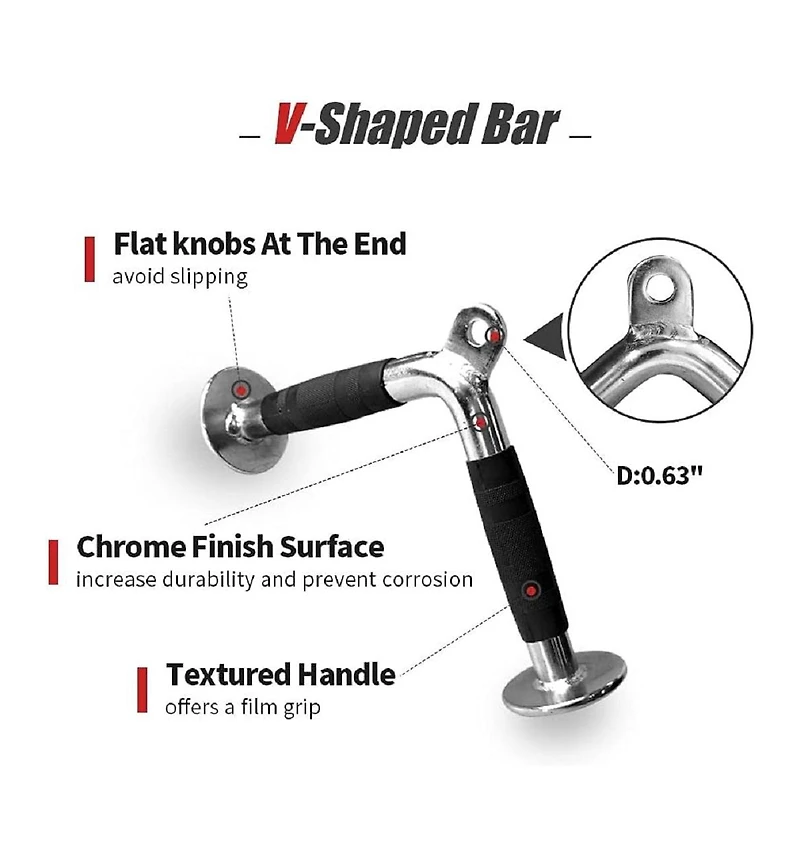 Sevorley 4 Piece Cable Machine Attachment Set with Tricep Rope V Bar Double D Handle and Straight Bar