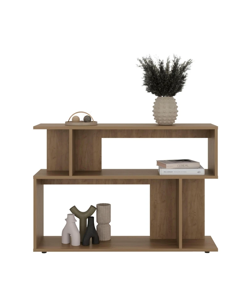 Flynama Asymmetrical Sofa Side Table with Open Storage and Top Shelf