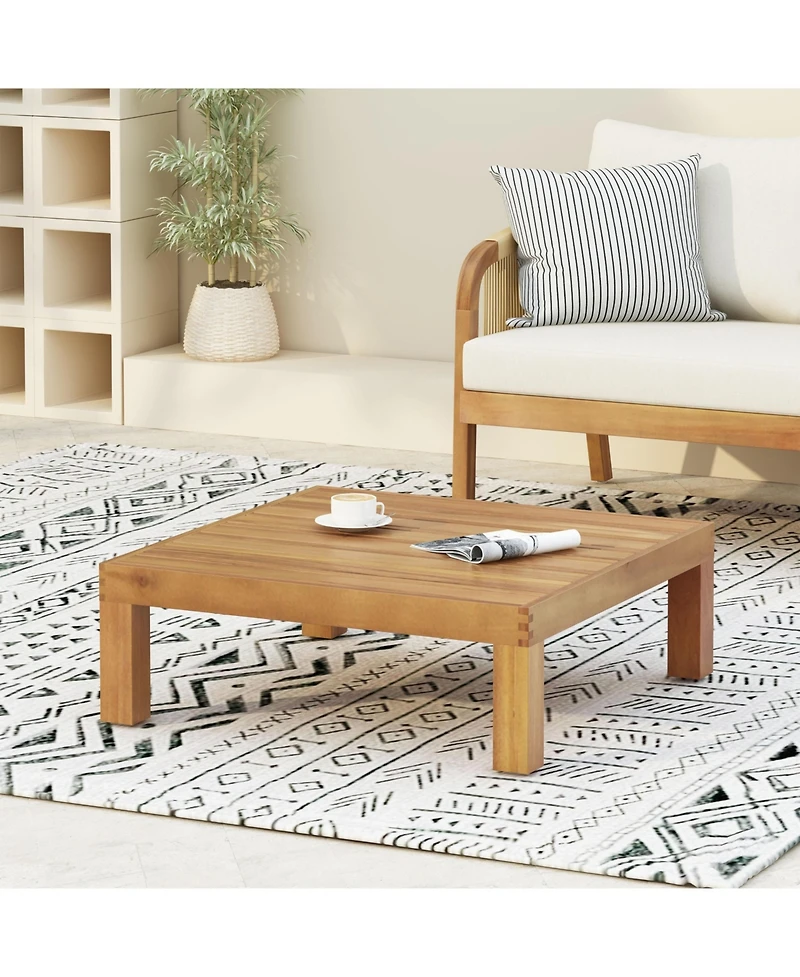 Flynama Square Teak Coffee Table, Rustic Style
