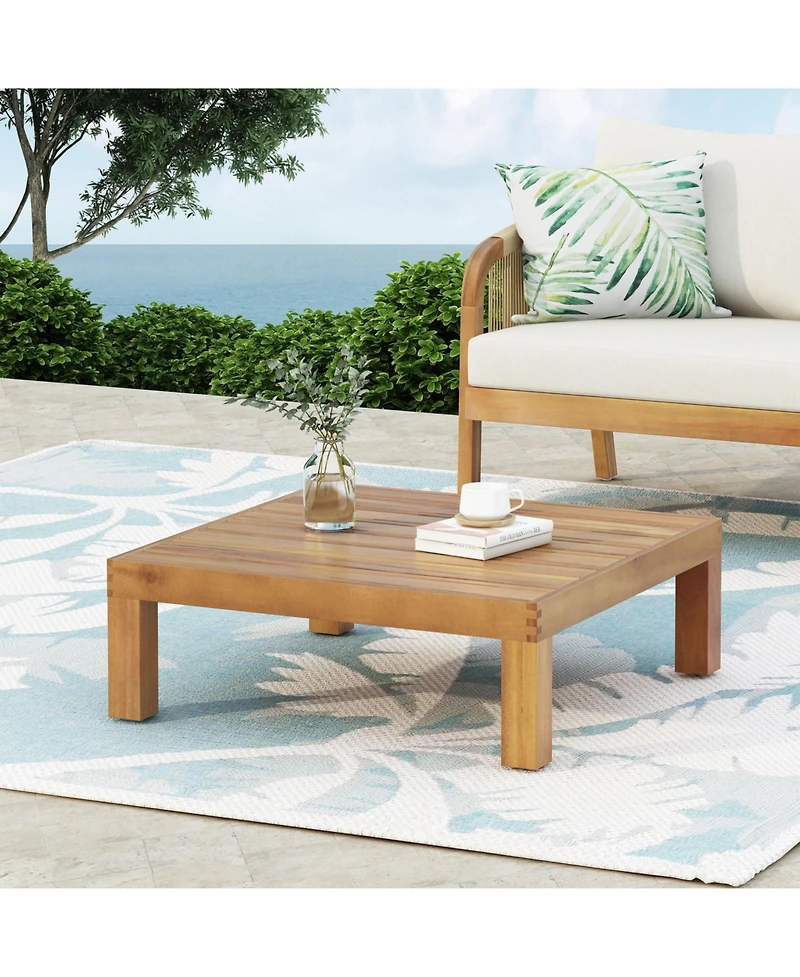 Flynama Square Teak Coffee Table, Rustic Style