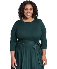 Eliza J Plus Fit & Flare Ribbed-Knit Midi Dress