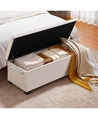 Slickblue Upholstered Storage Ottoman Bench with Metal Frame, Flip-Up Linen Chest for Bedroom Entryway