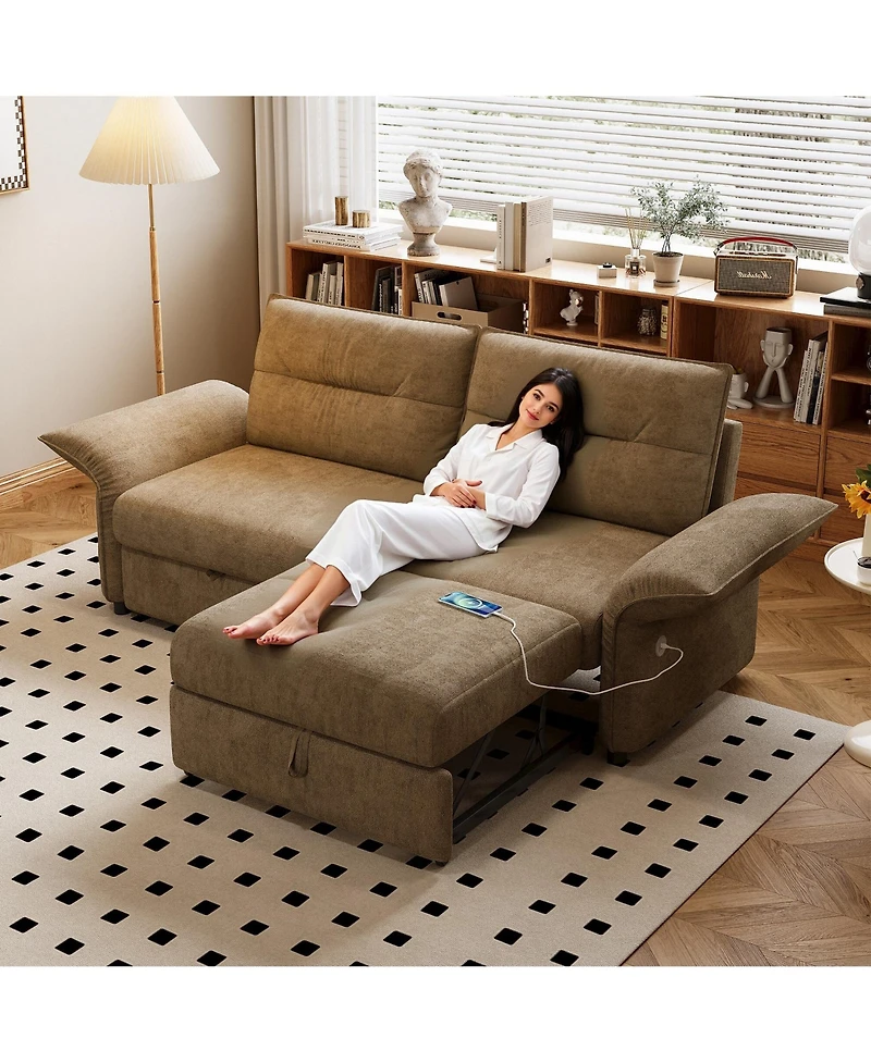 Lucky One 85" 2-in-1 Convertible Sofa Bed with Plush Upholstery and Built-in Usb Charging Ports