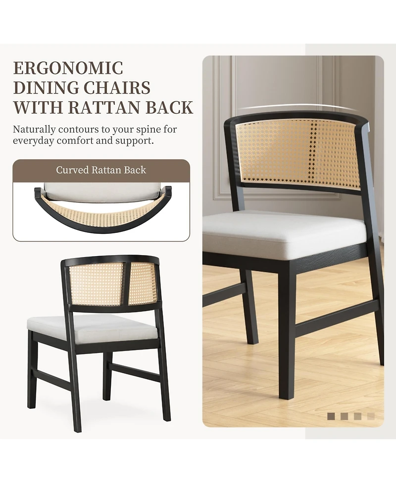 Flynama Set of 2 Rubber Wood Upholstered Rattan Back Dining Chairs