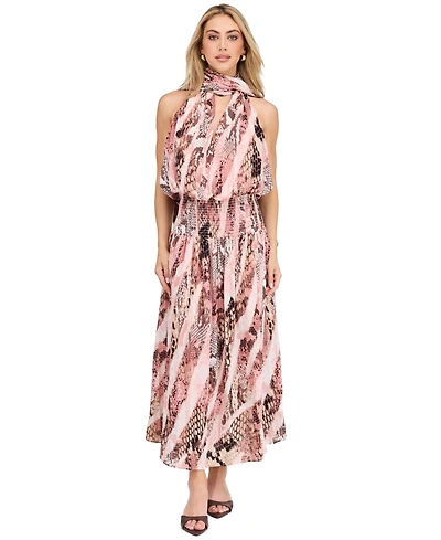 Kittenish Women's Dahlia Yoryu Halter Snake-Print Open-Back Maxi Dress