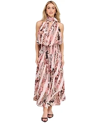 Kittenish Women's Dahlia Yoryu Halter Snake-Print Open-Back Maxi Dress