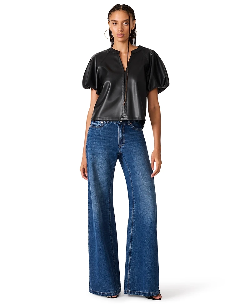 Steve Madden Women's Mid-Rise Wide-Leg Flare Jeans