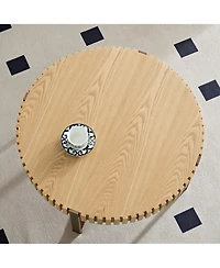 flynama 31.5" Round Drum Coffee Table Mdf Metal Pedestal Base Modern Natural Ash Accent Table