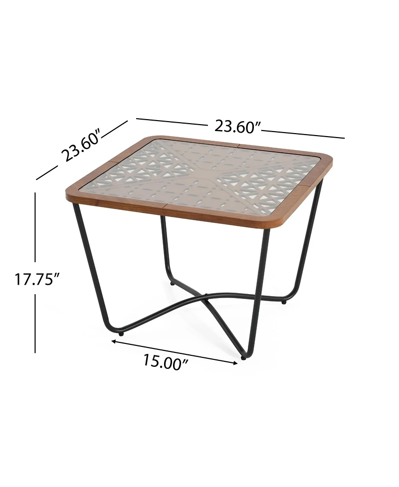 flynama Modern Industrial Square Coffee Table Glass Top Metal Frame Wooden Accent Living Room Table