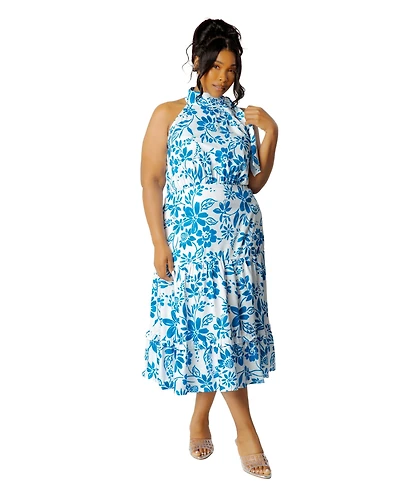 Buxom Couture Plus Floral Halter Neck Midi Dress