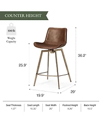 Maven Lane Victor Modern Faux Leather Swivel Kitchen Counter Stool with Back