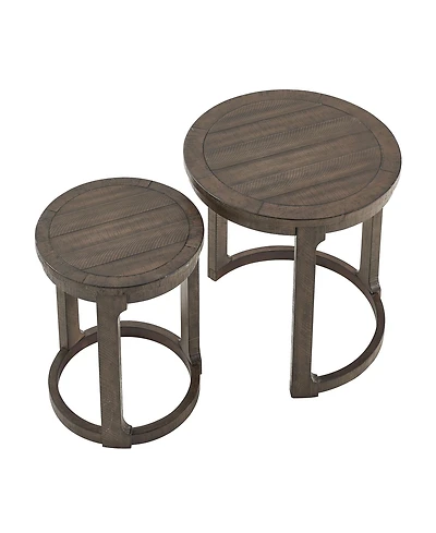Flynama 2Piece Solid Wood Round Side Table Set Mid Century Nesting Coffee Table