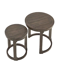 Flynama 2Piece Solid Wood Round Side Table Set Mid Century Nesting Coffee Table