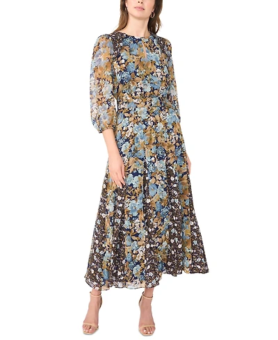 Msk Women's Keyhole Belted Floral Maxi Dress