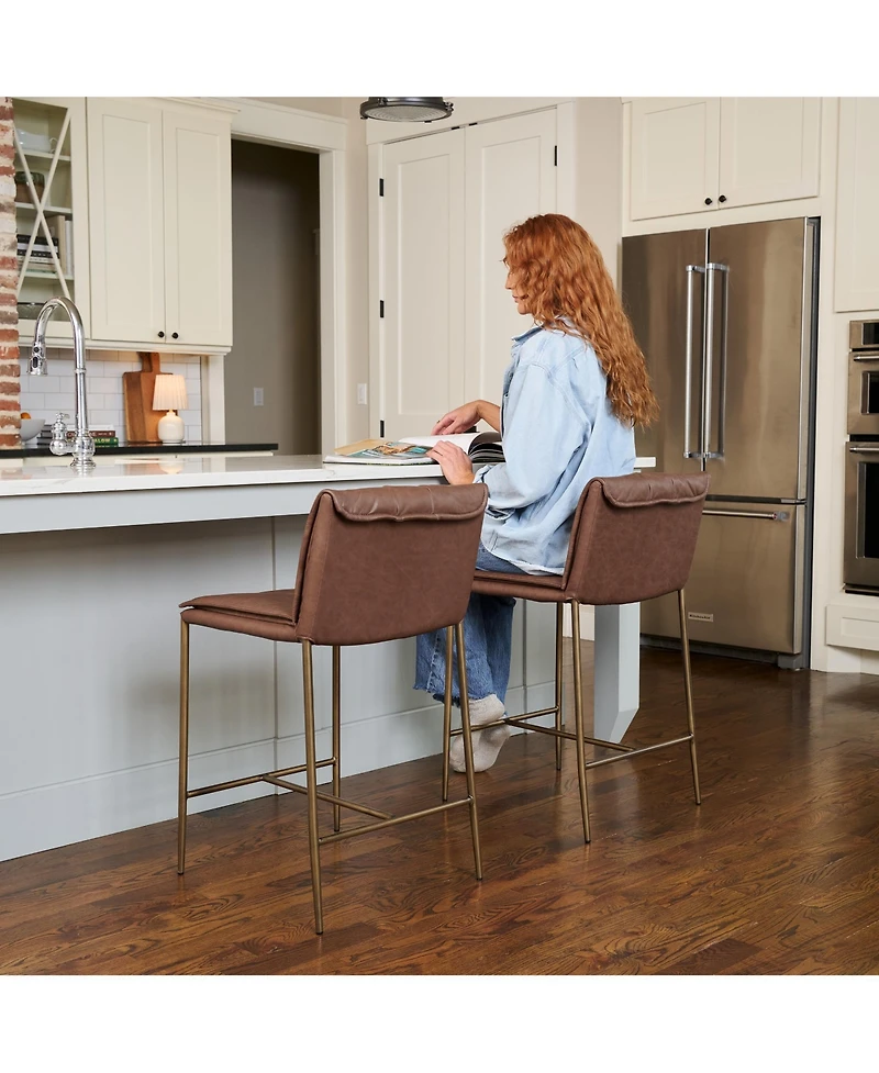 Maven Lane Gerard Channeled Faux Leather Upholstered Counter Stool with Back