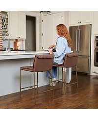 Maven Lane Gerard Channeled Faux Leather Upholstered Counter Stool with Back