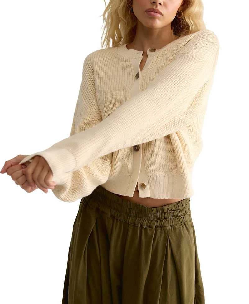 Free People Women's Vienna Ribbed-Knit Crewneck Cardigan Sweater